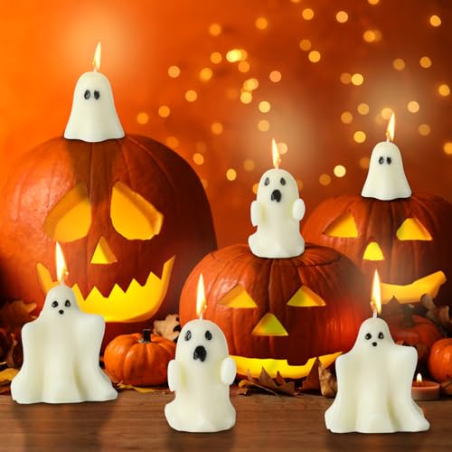 6st Halloween Kerzen, Niedliche Geisterform Halloween Deko Kerzen Halloween Candles für Heim Halloween Party Raum Tischdekorationen von KINBOM