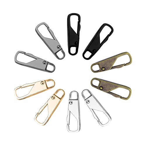 KINBOM 10 Stück Reißverschluss Reparatur Metall, Verbesserter Zipper Pull Tab Premium Metall Reißverschluss Ersatz Metal Zipper für Reißverschluss Jacke Mantel Schuhe Koffer Rucksack (5 Farben) von KINBOM