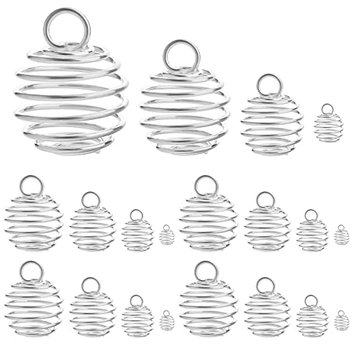 KINBOM 100 Stück 9/15 / 25/30 mm Spirale Perlen Käfige, Helles Silber Plattiert Käfig Anhänger Stone Holder Pendant für Schmuckherstellung Heimwerken Basteln (4 Größen) von KINBOM