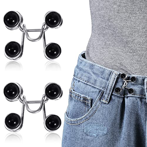 KINBOM 2 Sets Verstellbar Taillenschnallen Verlängerung für Jeans, Abnehmbar Jeans Knopf Ohne Nähen Perlendesign Stifte für Lockere Jeans Hosen Taillenverlängerung Knöpf für Instant Button (Schwarz) von KINBOM