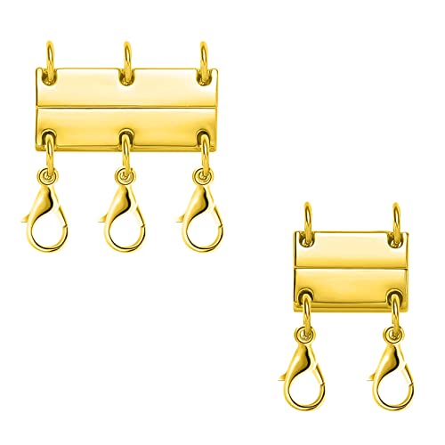 KINBOM 2 Stück Halsketten Verschluss Layering, Magnetverschluss Schmuck Mehrreihiger Kettenverschluss Schiebeverschluss Schmuck zum Schichten Schmuckhandwerk (3 Stränge und 2 Stränge, Gold) von KINBOM