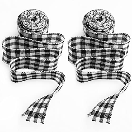KINBOM 2 Stück Kariertes Band Weihnachtsband Breit 6,3cm x 6m, Kariertes Band Schwarz Weiss Verdrahtet Weihnachtsdekorationsbänder für Kränze Party Hochzeit Festival KINBOM 2 Stück Kariertes Band Weihnachtsband Breit 6,3cm x 6m, Kariertes Band Schwarz Weiss Verdrahtet Weihnachtsdekorationsbänder für Kränze Party Hochzeit Festival von KINBOM