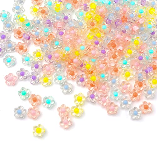 KINBOM 200 Stück Acryl Blumen Perlen, Blumen Perlen Set Transparente Flower Beads Pastellperlen zum Auffädeln mit Löchern für Die Schmuckherstellung Armbänder Hochzeitsverzierungen (12 mm) von KINBOM