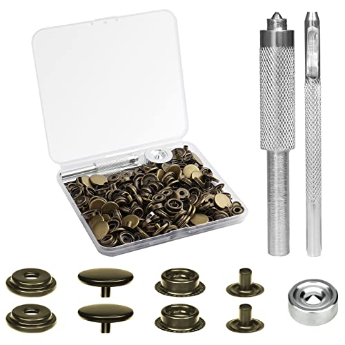 KINBOM 200 Stück Leder Druckknöpfe, 15mm Druckknopf kitt Druckknopf-Set Nähknöpfe Edelstahl Druckknöpfe 50 Snaps Set für Taschen Jeans Kleidung Stoffe (Bronze) von KINBOM