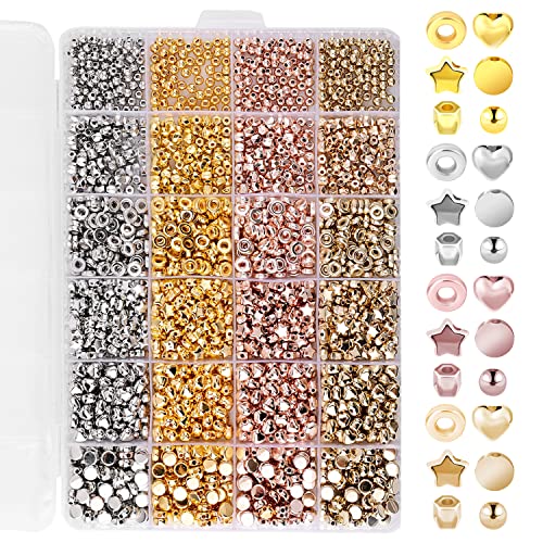 KINBOM 2160 Stück, Flache Perlen Gold, Silber, Scheiberunde Perlen für die Schmuckher Stellung Armbandher Stellung (4 Farben) von KINBOM