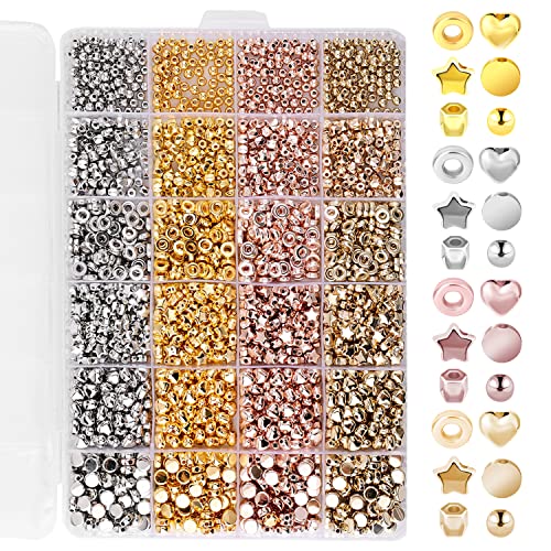 KINBOM 2160 Stück, Flache Perlen Gold, Silber, Scheiberunde Perlen für die Schmuckher Stellung Armbandher Stellung (4 Farben) von KINBOM