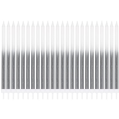 KINBOM 24PCS Geburtstagskerzen, Lang und Dünn Kerze Birthday Candles in Haltern Kuchenkerze zum Feiern Abschluss Geburtstag Jubiläum Hochzeit Party Dekoration Ruhestand (Schwarz-Weiß-Metallic) von KINBOM