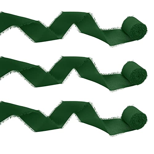 KINBOM 3 Rollen Chiffon Seidenband, 3,8cm x 5m Chiffon Ribbon Handgefertigtes Chiffon Band Fransen Weiches Fransenband Chiffon für Hochzeit Brautsträuße Basteln Fotografie (Grün) von KINBOM
