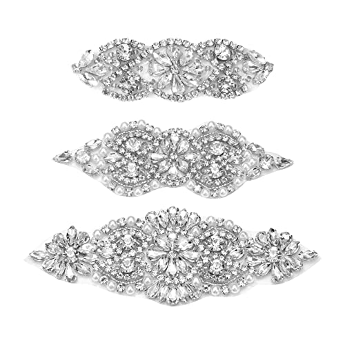 KINBOM 3 Stück Strassapplikationen zum Aufnähen, Strassapplikationen Hochzeit Strassapplikationen für Schuhe Strass Aufnäher Brautkleid Rhinestone Applique Strassapplikationen für Kleider (Silber) KINBOM 3 Stück Strassapplikationen zum Aufnähen, Strassapplikationen Hochzeit Strassapplikationen für Schuhe Strass Aufnäher Brautkleid Rhinestone Applique Strassapplikationen für Kleider (Silber) von KINBOM