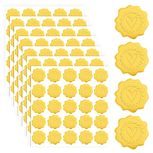 KINBOM 300 Stück Herz Umschlagsiegel Aufkleber, wachssiegel aufkleber selbstklebend Personalisiert Hochzeits Geprägte Siegel Etiketten für Gefälligkeiten Einladung Grußkarten (Gold) von KINBOM