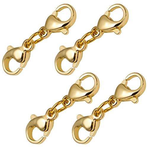 KINBOM 4 Stück 22 mm Doppelte Karabinerverschluss Verlängerung Doppelter Halskettenverschlüsse Goldene Armbandverschluss Set Schmuckverschluss für Frauen Mädchen DIY Schmuckherstellung von KINBOM