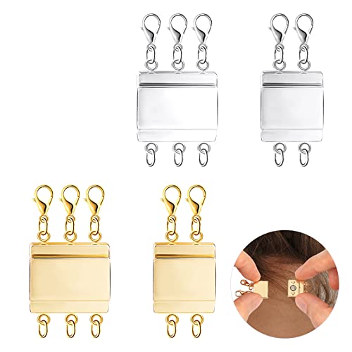 KINBOM 4 Stück Magnetverschlüsse Kette Schmuck, Magnetischer Schmuckverschluss Kettenverschluss Schmuckverbinder Magnetverschlüsse für Halsketten Schmuck DIY (2/3 Stränge Silber und Golden) von KINBOM