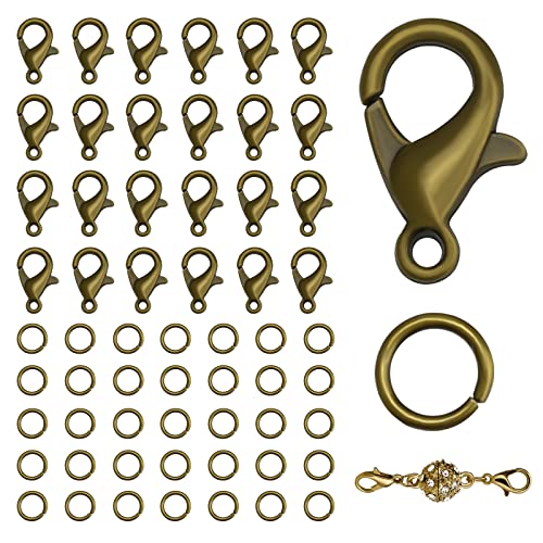 KINBOM 50 Karabinerverschluss und 120 Offenem Sprungringsatz, Magnet Halskettenverschluss Armbandverschlusse Karabinerverschluss Schmuck (Verschluss: 12x6mm + Ring: 0,7x5mm, Bronze) von KINBOM