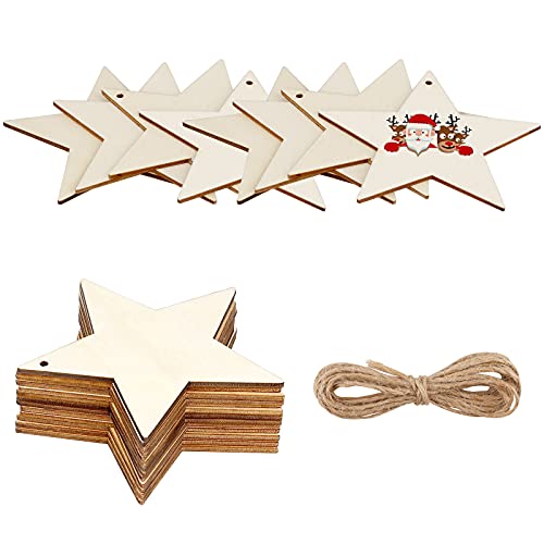 KINBOM 50 Stück Holzsterne Weihnachtsornamente, Holz mit natürlicher Schnur, Verzierungen für Weihnachten, unfertige Teile für Stern aus Holz, Dekoration für Weihnachtsfeier KINBOM 50 Stück Holzsterne Weihnachtsornamente, Holz mit natürlicher Schnur, Verzierungen für Weihnachten, unfertige Teile für Stern aus Holz, Dekoration für Weihnachtsfeier von KINBOM