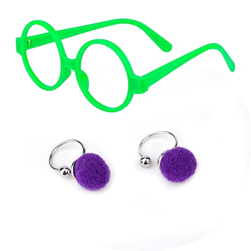 KINBOM Kostümbrillen, 1 Paar Zauberbrille Kinder mit 1 Paar Ohrringen, Bunte Brillen Party Bunte Brillen Ohne Gläser für Kinderkostüme Party Cosplay Halloween Verkleidung von KINBOM