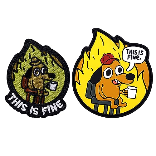 This is Fine Dog Patch, 2 Stück Lustig Stickflicken PVC-Gummi Stickerei Patches mit Klettverschluss Patches zum Aufbügeln Meme für Rucksäcke Hundegeschirre Westen Jacken Jeans Hüte von KINBOM