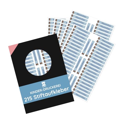 215 Stück personalisierte Stiftaufkleber Stiftetiketten 40x6 mm - Namensaufkleber mini/sehr klein - Aufkleber für Stifte, Buntstifte, Füller/Wasserfest/Kratzfest (Graublau) von KINDER-DRUCKEREI AUFKLEBER | STEMPEL | GRAVUREN