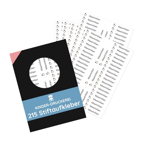 215 Stück personalisierte Stiftaufkleber Stiftetiketten 40x6 mm - Namensaufkleber mini/sehr klein - Aufkleber für Stifte, Buntstifte, Füller/Wasserfest/Kratzfest (Weiß, Set 215 Stück) von KINDER-DRUCKEREI AUFKLEBER | STEMPEL | GRAVUREN