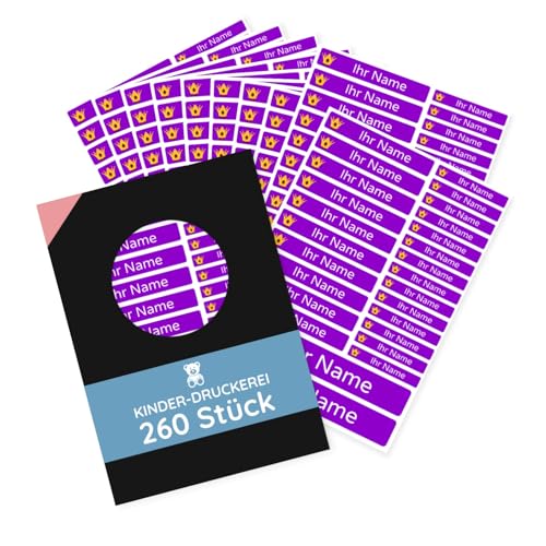 260 Stück personalisierte Namensaufkleber für Kinder - Set-Bögen Mini/Mittel/Groß - Spülmaschine geeignet/Wasserfest/Kratzfest für Innen und Außen von KINDER-DRUCKEREI AUFKLEBER | STEMPEL | GRAVUREN