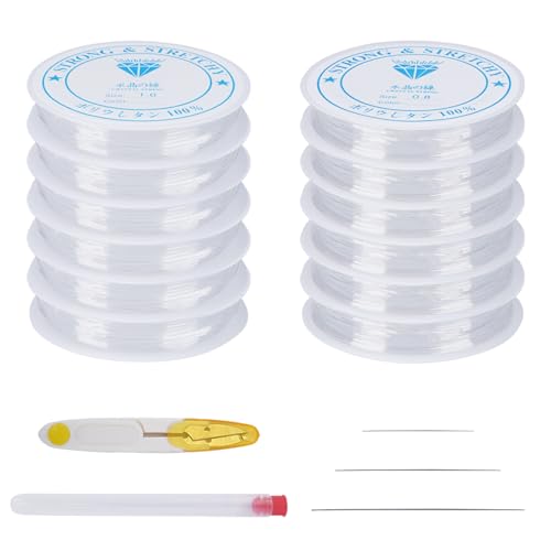 KINDPMA 12 Spulen Transparent Schmuckfaden 0.8+1.0mm Gummiband für Armbänder Nylonschnur Elastisches Band Perlenfaden Nylonband Perlenband für Schmuckherstellung Perlenkette Halskette Basteln von KINDPMA