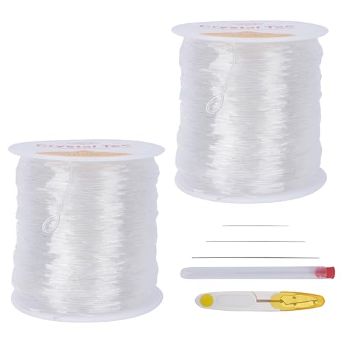 KINDPMA 2 Spulen Transparent Schmuckfaden 1mm*100m Gummiband für Armbänder Nylonschnur Elastisches Band Perlenfaden Nylonband Perlenband für Schmuckherstellung Perlenkette Halskette Basteln von KINDPMA