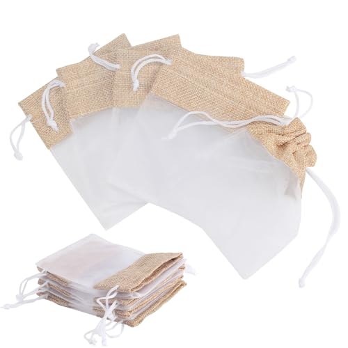 KINDPMA 30 Stück Schmuckbeutel Organzasäckchen mit Jutesäckchen Geschenksäckchen 10x12cm Organzabeutel mit Kordelzug Geschenkbeutel Organza Säckchen Zum Befüllen Weiß für Schmuck Hochzeit Süßigkeiten von KINDPMA