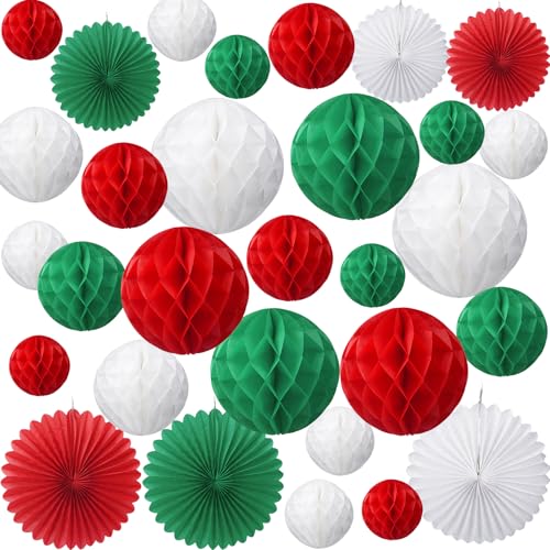 KINDPMA 30 Stück Weihnachten Party Dekoration Papier Wabenbälle und Papier Lüfter Rot Grün Weiß Papier Pompom Papier Wabenball Dekoration für Weihnachten Hochzeit Geburtstag Party KINDPMA 30 Stück Weihnachten Party Dekoration Papier Wabenbälle und Papier Lüfter Rot Grün Weiß Papier Pompom Papier Wabenball Dekoration für Weihnachten Hochzeit Geburtstag Party von KINDPMA