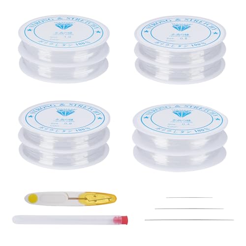 KINDPMA 8 Spulen Transparent Schmuckfaden 0.4+0.6+0.8+1mm Gummiband für Armbänder Nylonschnur Elastisches Band Perlenfaden Nylonband Perlenband für Schmuckherstellung Perlenkette Halskette Basteln von KINDPMA