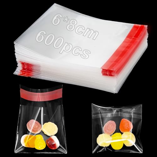 600 Stück Cellophantüten Selbstklebend 6x8 cm, Klarsichttüten zum Befüllen OPP Kleine Plastiktüten Plastikbeutel Verschließbar für Kekse, Süßigkeiten, Schokolade, Schmuck & Ohrringe von KINETOX