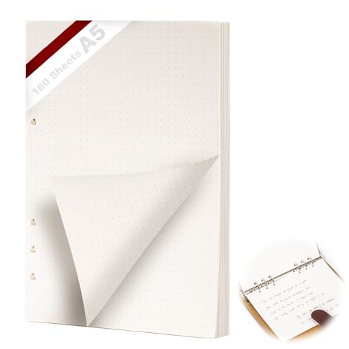 KINETOX 1 Pack Ringbuch A5 Nachfüllbare 60 Blätter Papiera 6 Loch Gepunktet A5 Nachfüllpapier Nachfüllbare Refill Paper Nachfülleinlagen für a5-Notizbücher Tagebücher Skizzen Agenden Planer von KINETOX