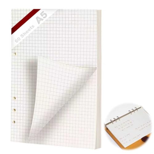 KINETOX 1 Pack Ringbuch A5 Nachfüllbare 60 Blätter Papiera 6 Loch Karierte A5 Nachfüllpapier Nachfüllbare Refill Paper Nachfülleinlagen für a5-Notizbücher Tagebücher Skizzen Agenden Planer von KINETOX