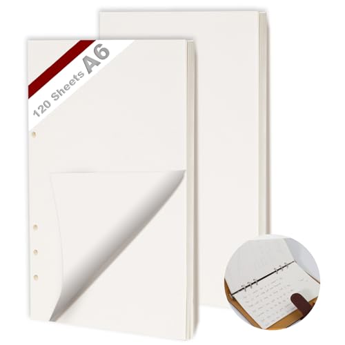 KINETOX 2 Pack Ringbuch A6 Nachfüllbare 120 Blätter Papiera 6 Loch Blanko A6 Nachfüllpapier Nachfüllbare Refill Paper Nachfülleinlagen für a6-Notizbücher Tagebücher Skizzen Agenden Planer von KINETOX