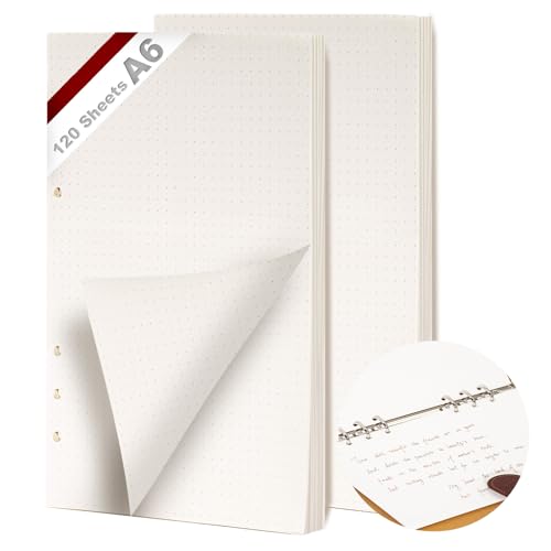 KINETOX 2 Pack Ringbuch A6 Nachfüllbare 120 Blätter Papiera 6 Loch Gepunktet A6 Nachfüllpapier Nachfüllbare Refill Paper Nachfülleinlagen für a6-Notizbücher Tagebücher Skizzen Agenden Planer von KINETOX