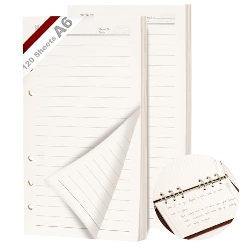KINETOX 2 Pack Ringbuch A6 Nachfüllbare 120 Blätter Papiera 6 Loch Linien A6 Nachfüllpapier Nachfüllbare Refill Paper Nachfülleinlagen für a6-Notizbücher Tagebücher Skizzen Agenden Planer von KINETOX