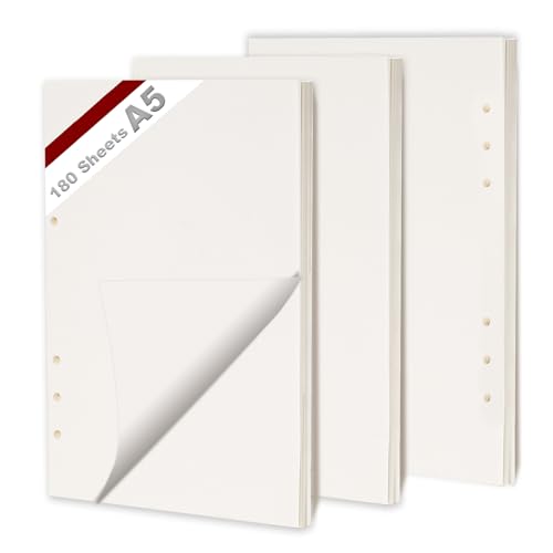 KINETOX 3 Pack Ringbuch A5 Nachfüllbare 180 Blätter Papiera 6 Loch Gepunktet A5 Nachfüllpapier Nachfüllbare Refill Paper Nachfülleinlagen für a5-Notizbücher Tagebücher Skizzen Agenden Planer von KINETOX