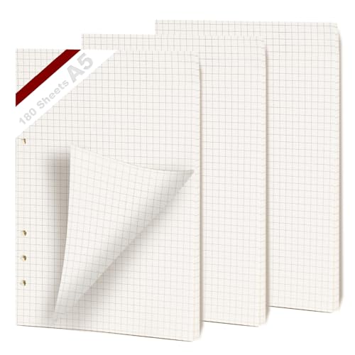 KINETOX 3 Pack Ringbuch A5 Nachfüllbare 180 Blätter Papiera 6 Loch Karierte A5 Nachfüllpapier Nachfüllbare Refill Paper Nachfülleinlagen für a5-Notizbücher Tagebücher Skizzen Agenden Planer von KINETOX
