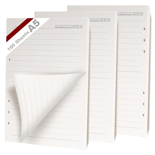 KINETOX 3 Pack Ringbuch A5 Nachfüllbare 180 Blätter Papiera 6 Loch Linien A5 Nachfüllpapier Nachfüllbare Refill Paper Nachfülleinlagen für a5-Notizbücher Tagebücher Skizzen Agenden Planer von KINETOX