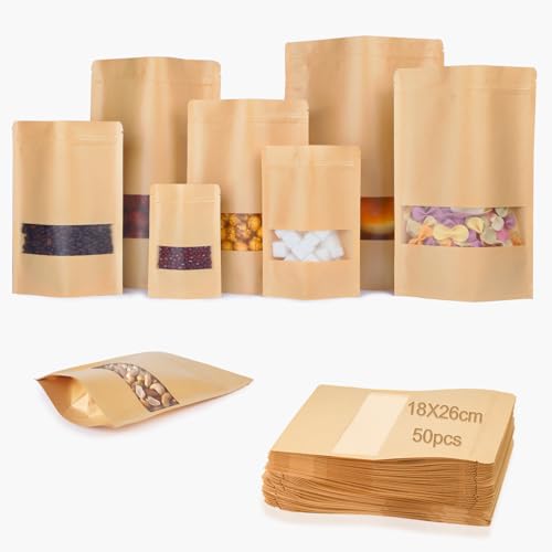 KINETOX 50 Stück Kraftpapiertüten 18X26cm Papiertüten mit Fenster Standbeutel aus Kraftpapier Papiertüten Braun Kraftpapierbeutel für Nüsse Kaffeebohnen Teeblätter Süßigkeiten Snacks KINETOX 50 Stück Kraftpapiertüten 18X26cm Papiertüten mit Fenster Standbeutel aus Kraftpapier Papiertüten Braun Kraftpapierbeutel für Nüsse Kaffeebohnen Teeblätter Süßigkeiten Snacks von KINETOX