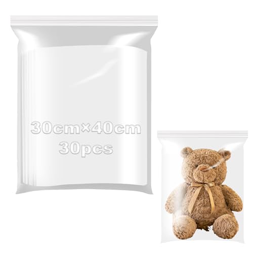 Wiederverschließbare Beutel 30x40 cm Plastikbeutel Verschließbar groß Druckverschlussbeutel Zipbeutel Tüten 30 Stück Transparente Reißverschlusstaschen Perfekt für Küche Lagerung Kleidung Bürobedarf von KINETOX