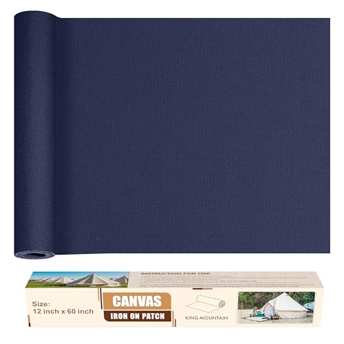 KING MOUNTAIN Leinwand-Flicken zum Aufbügeln, 30,5 x 152,4 cm, wasserdicht, 100 % Baumwolle, für verschiedene Sofas, Zelte, Kleidung, Sitze, Koffer (dunkelblau, wasserdicht) von KING MOUNTAIN