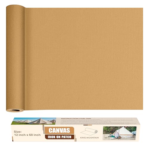 KING MOUNTAIN Leinwand-Flicken zum Aufbügeln, 30,5 x 152,4 cm, wasserdicht, 100 % Baumwolle, für verschiedene Sofas, Zelte, Kleidung, Sitze, Koffer (hellbraun, wasserdicht) von KING MOUNTAIN