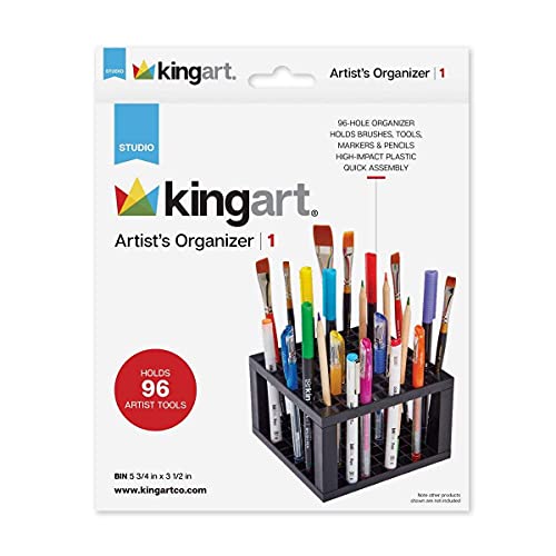 KINGART® Bleistift- und Pinselhalter aus Kunststoff, 96 Löcher, Schreibtischständer, Organizer, Halteregal für Stifte, Pinsel, Buntstifte, Marker und Schere von KINGART
