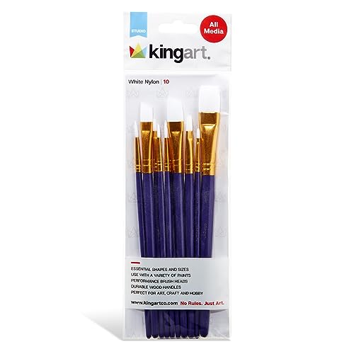 KINGART 214-10 Allzweck-Pinsel-Set, verschiedene runde und flache Pinsel, synthetisches Nylonhaar, kurzer Griff, Verwendung mit Öl-, Acryl- und Aquarellfarben, 10-teilig KINGART 214-10 Allzweck-Pinsel-Set, verschiedene runde und flache Pinsel, synthetisches Nylonhaar, kurzer Griff, Verwendung mit Öl-, Acryl- und Aquarellfarben, 10-teilig von KINGART