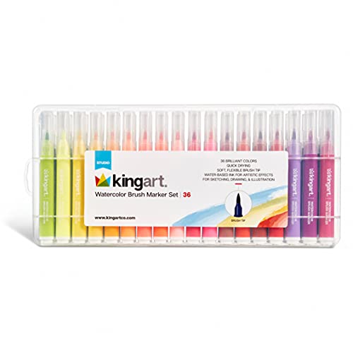 KINGART Aquarell-Pinsel-Marker mit weicher Spitze, sortiert, 36-teilig von KINGART