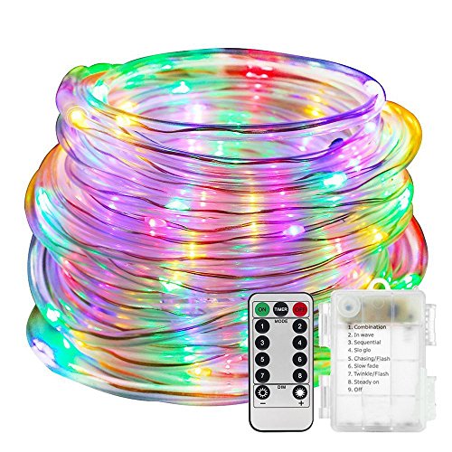 100LED Lichterschlauch Seil Lichter,KINGCOO Wasserdichte 33ft/10M 8 Modi Batteriebetriebene Streifen Fee Lichterketten für Innen/Außen Garten Weihnachten Dekolicht(Mehrfarbig) von KINGCOO