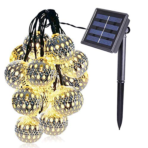 KINGCOO Geometrische Schnur Lichter Außen, 15.7FT 20LEDWarmweiß Beleuchtung Metall Ambiente Ornament Solar Dekorative Lichterketten für Schlafzimmer Garten Hochzeit(Marokkanischer Ball) von KINGCOO