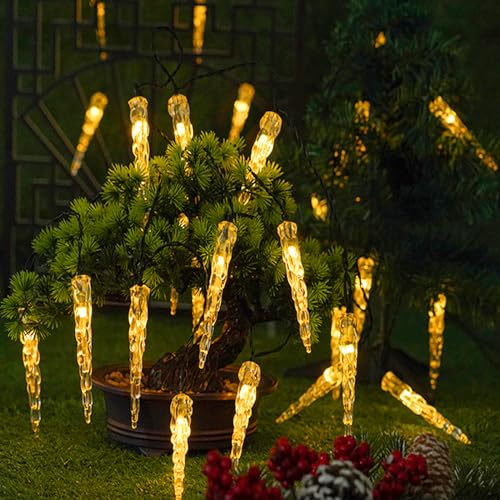 KINGCOO 20LED Eiszapfen Lichterkette Außen und Innen, Wasserdicht 5M LED Solar Eiszapfenleuchten Rohr Lichter für Balkon Party Garten Haus Weihnachtsbeleuchtung Deko (Warmweiß) von KINGCOO