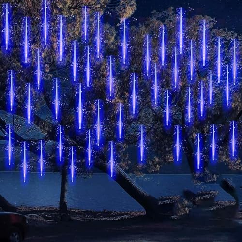 KINGCOO 288LED Meteoritenschauer Lichterketten Garten, Wasserdicht 30cm 8Tubes Fallende Regentropfen Solarleuchten Dekorative Lichtschläuche für Außen Party Hochzeit Weihnachtsbaum(Blau) von KINGCOO