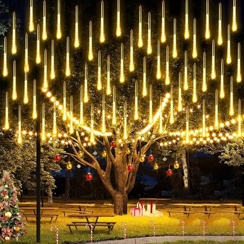 KINGCOO 288LED Meteoritenschauer Lichterketten Garten, Wasserdicht 30cm 8Tubes Fallende Regentropfen Solarleuchten Dekorative Lichtschläuche für Außen Party Hochzeit Weihnachtsbaum(Warmweiß) von KINGCOO