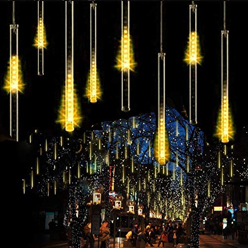 KINGCOO 2St Meteorschauer Lichterkette, Meteorschauer Fallende Regen Lichter 30cm 8 Tubes 192LEDs Wasserdichte Schneefall Lichterkette für Garten Hochzeit Party Weihnachten Dekoration (Warmweiß) von KINGCOO